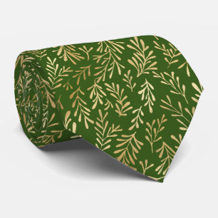 Hunter Green With Gold Foil Botanicals Pattern Neck Tie