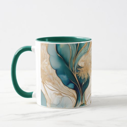Hunter Green with Golden Border Abstract Mug