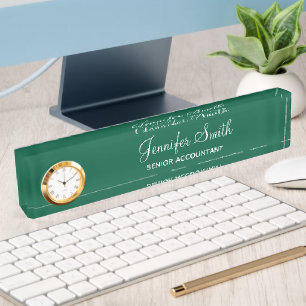 Hunter Green with Job Title Desk Name Plate
