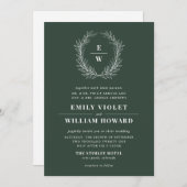 Hunter Green Wreath Monogram Wedding Invitation (Front/Back)