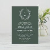 Hunter Green Wreath Monogram Wedding Invitation (Standing Front)