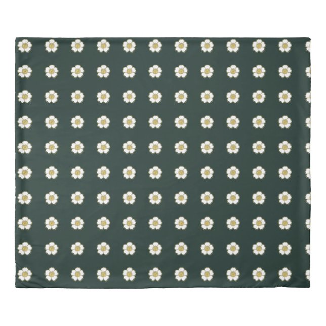 hunter green yellow and white Buttercup Flowers Duvet Cover (Front)