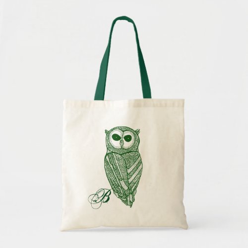 Hunter GreenTones Line Drawing Owl Tote Bag