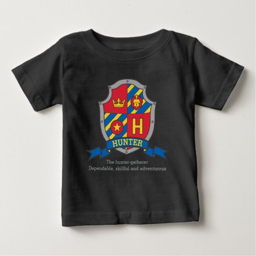 Hunter H name meaning crest knights shield Baby T_Shirt