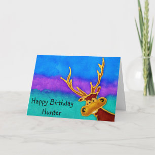 Hunter, Happy Birthday silly stag card
