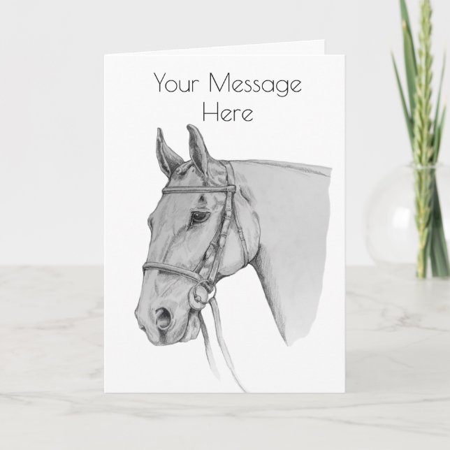 Hunter Horse Pencil Drawing Blank Card (Front)
