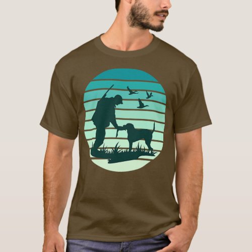 Hunter Hunt Dog Birds Retriever Retro Sunset T_Shirt