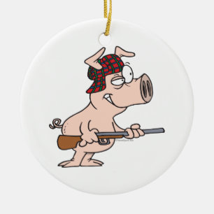hunter hunting pig cartoon ceramic ornament