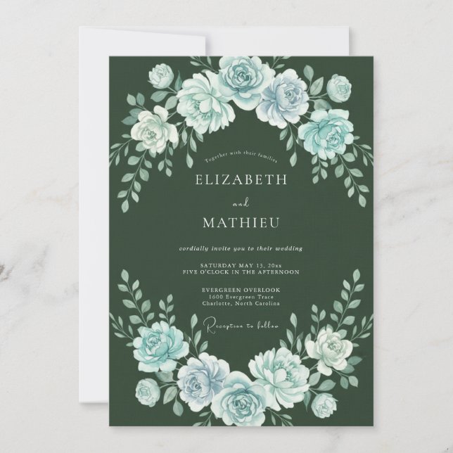 Hunter Icy Petal Wedding Invitation (Front)