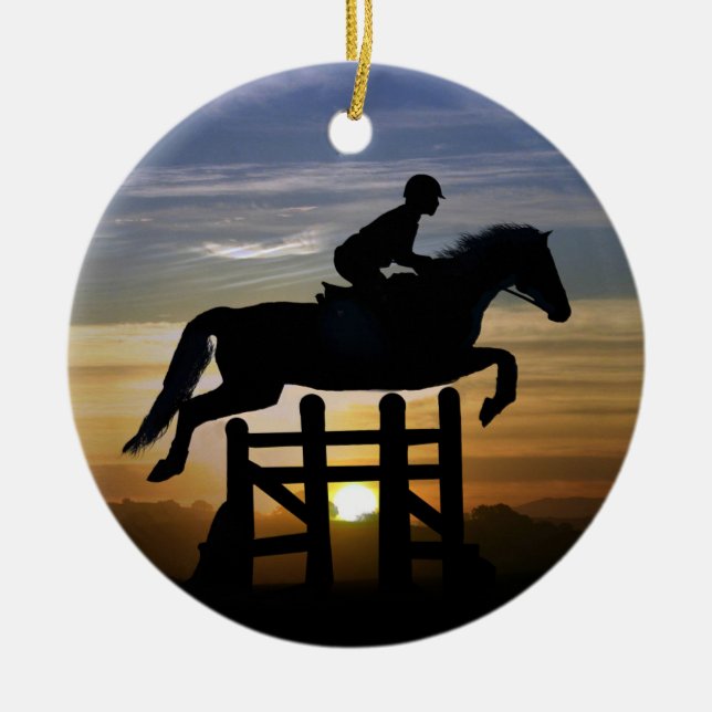 Hunter Jumper Eventing Horse and Rider Ceramic Ornament (Front)