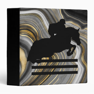 Hunter Jumper Silhouette on Gold Black Agate 3 Ring Binder