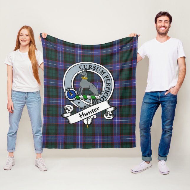 Hunter Modern Clan Badge Tartan Plaid Fleece Blanket (In Situ)