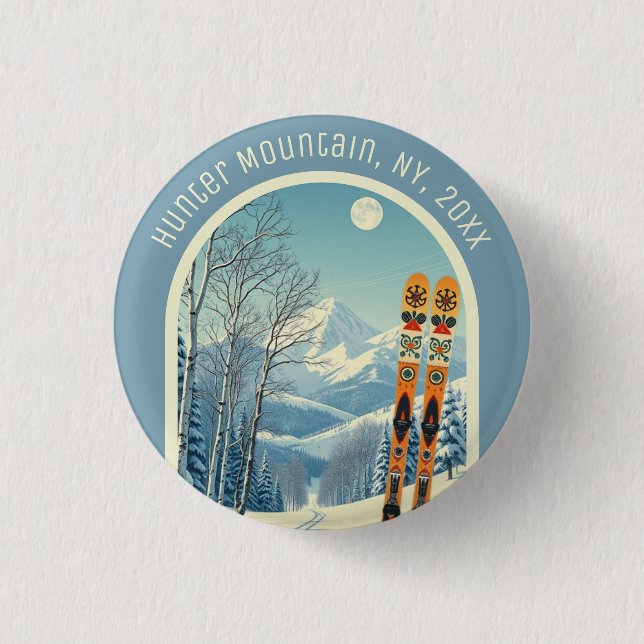 Hunter Mountain New york ski holiday souvenir  Button (Front)