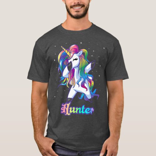 HUNTER Name Personalized Custom Rainbow Unicorn T_Shirt