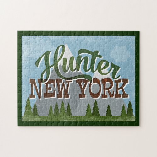 Hunter New York Fun Retro Snowy Mountains Jigsaw Puzzle