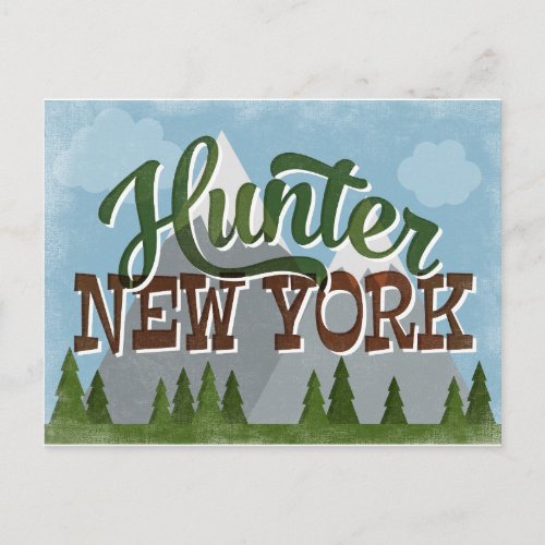 Hunter New York Fun Retro Snowy Mountains Postcard