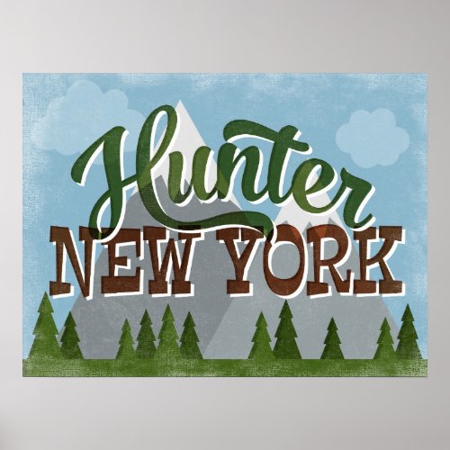 Hunter New York Fun Retro Snowy Mountains Poster