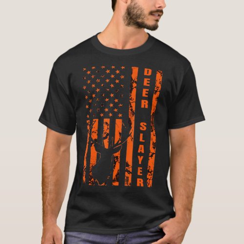 Hunter Orange Camo American Flag Deer Slayer Hunti T_Shirt