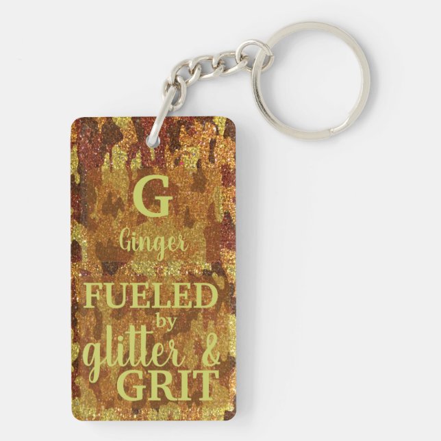 Hunter Orange Camouflage Glitter Camo Name Keychain (Back)