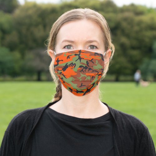 Hunter Orange with Green Camouflage Abstract ZSSG Adult Cloth Face Mask