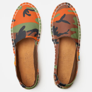Hunter Orange with Green Camouflage Pattern Espadrilles