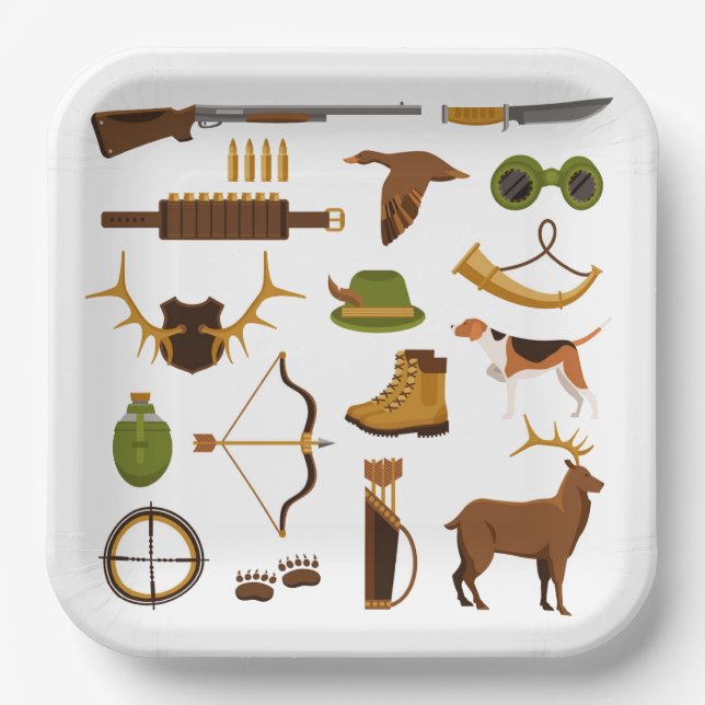 Hunter Paper Plates, Hunting Deer Party Plates (Front)