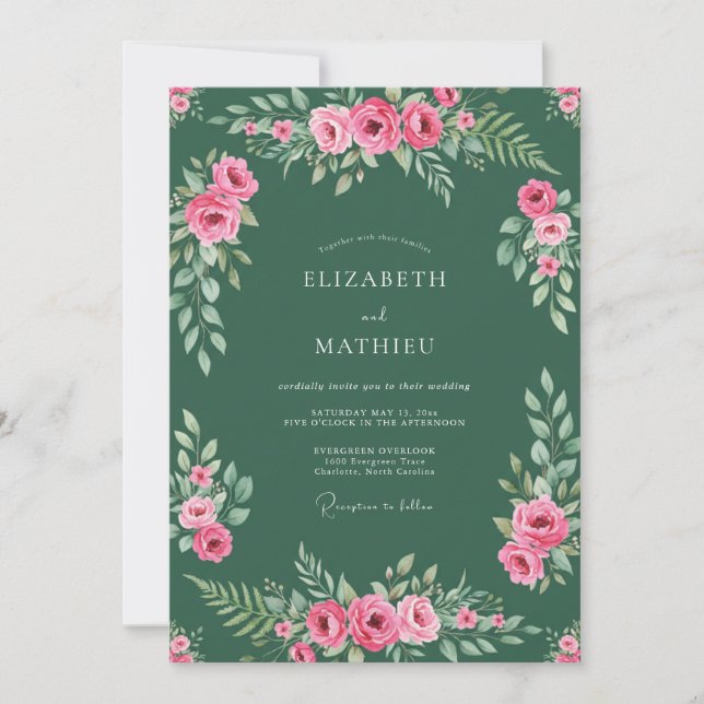 Hunter Pink Leaf Wedding Invitation (Front)