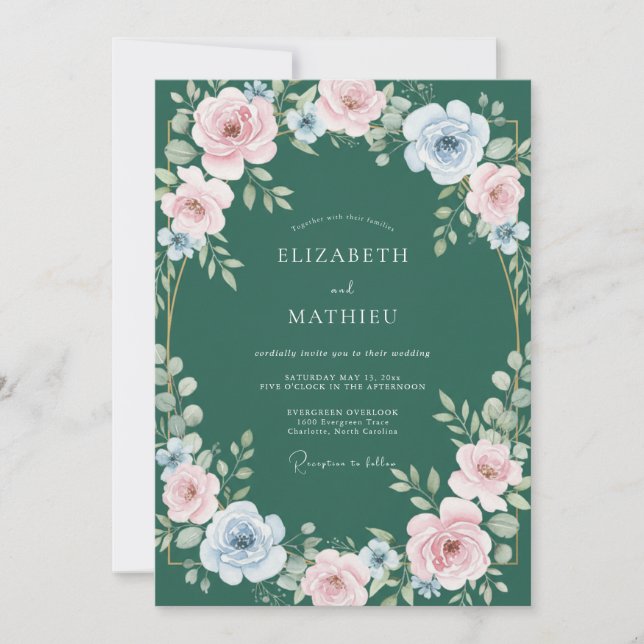 Hunter Pink Peony Wedding Invitation (Front)