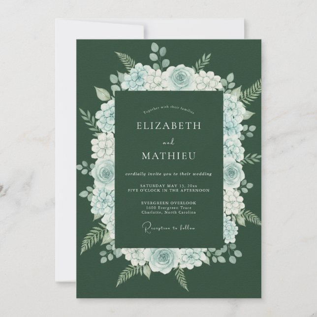 Hunter Powder Wreath Wedding Invitation (Front)