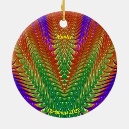HUNTER  Red Yellow Purple Green Christmas 2022 Ceramic Ornament