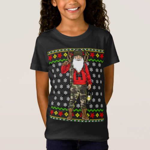 Hunter Santa Claus Hunting Forest Santa Ugly Xmas T_Shirt