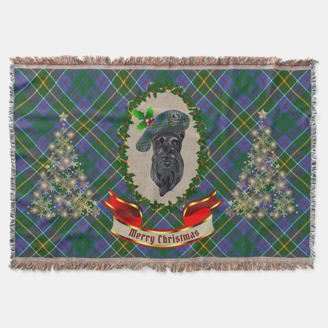 Hunter Scottie Dog Christmas Throw Blanket (Front)
