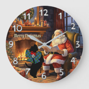 Hunter Scottie Dog & Santa Personalized Xmas Large Clock