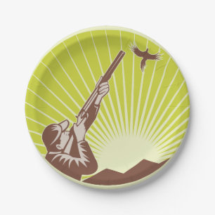 Hunter Shooting Goose Retro Outdoor Paper Plates