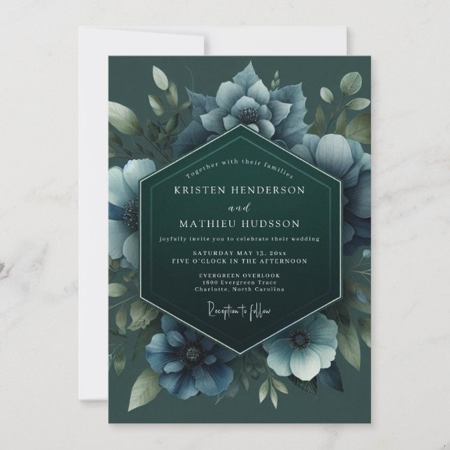 Hunter Slate Anemone Wedding Invitation (Front)