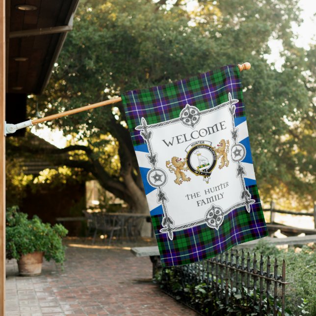 Hunter Tartan Garden Flag - Tartan Flag Clan Badge (In SItu)