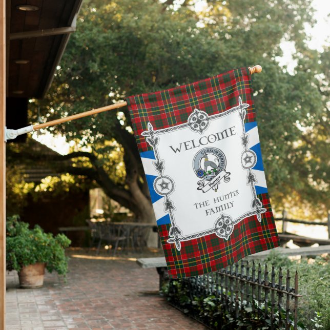 Hunter (USA) Tartan Garden Flag - Clan Badge Tarta (In SItu)
