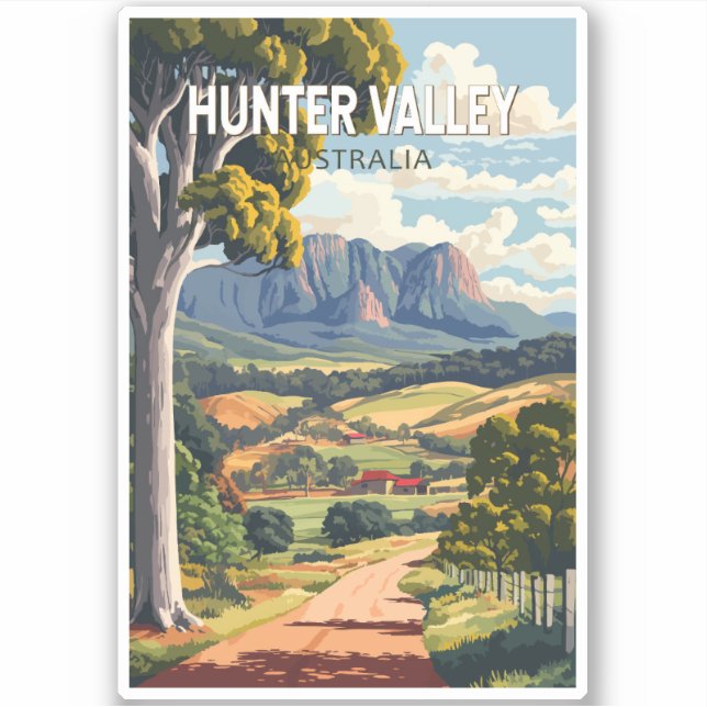 Hunter Valley Australia Travel Art Vintage Sticker (Front)