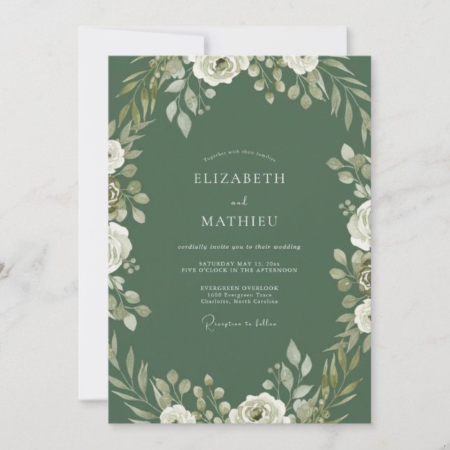 Hunter White Rose Wedding Invitation (Front)