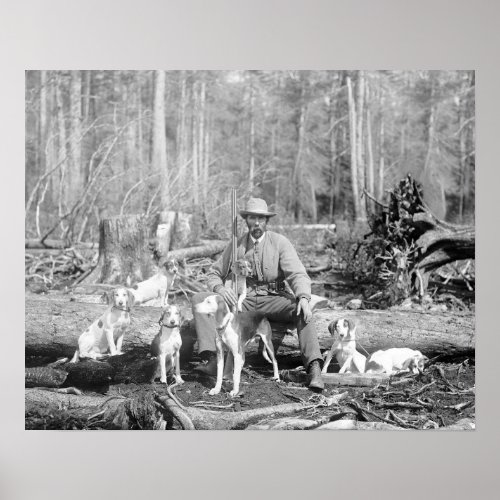 Hunter with his Hounds 1897 Vintage Photo Poster
