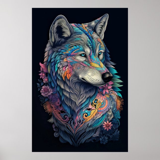 Hunter Wolf Illustration Poster (Front)