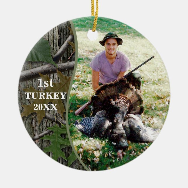 Hunter Woodland Camo Hunting Photo Ceramic Ornament (Front)