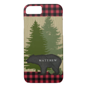Hunter Woodland Lumberjack Plaid w Mountain Bear iPhone 8/7 Case