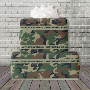 Hunter Woods Camo Add Text & Name Birthday Wrapping Paper