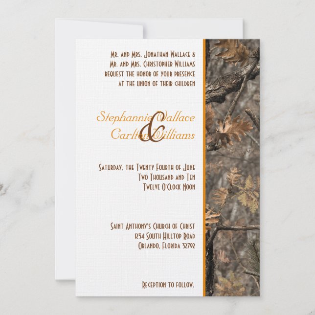 Hunter's Camo Chic Wedding Invitation (Front)