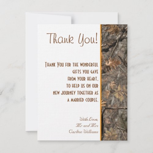 Hunter's Camo Chic Wedding Thank You Card