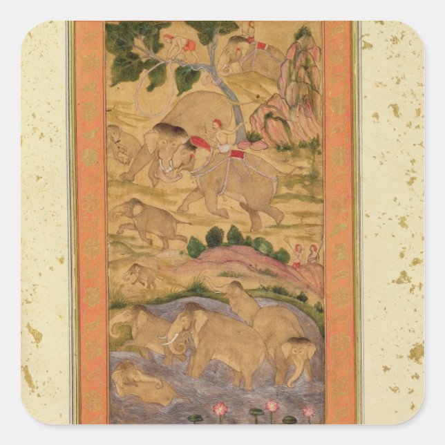 Hunters Capturing Elephants, from the Large Clive Square Sticker (Front)