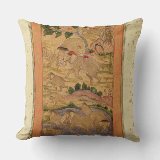 Hunters Capturing Elephants, from the Large Clive Throw Pillow (Front)