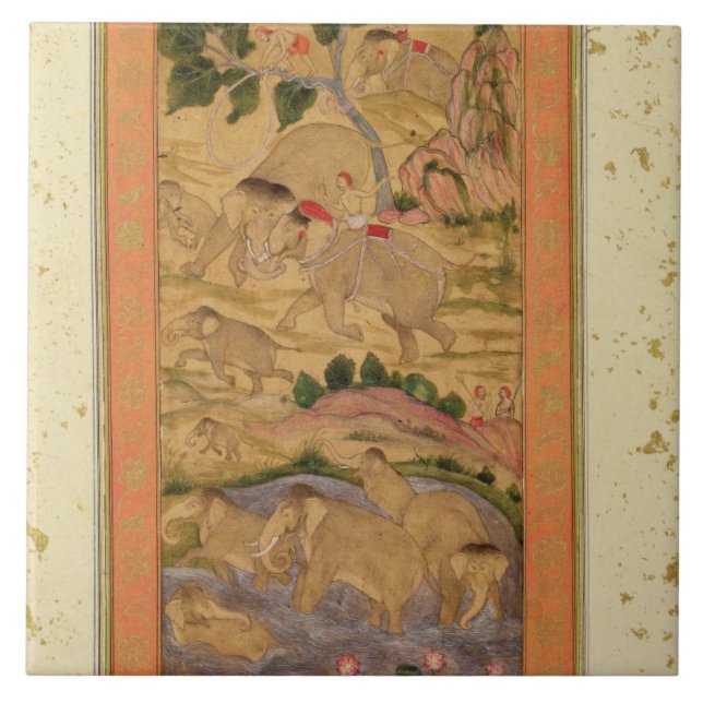 Hunters Capturing Elephants, from the Large Clive Tile (Front)