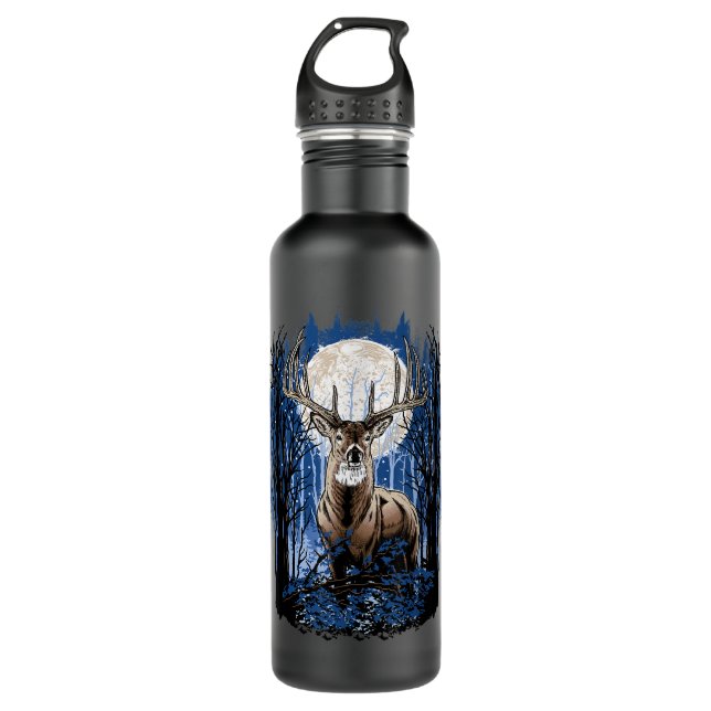 Hunters Deer Hunting Big Whitetail Buck Stainless Steel Water Bottle (Front)